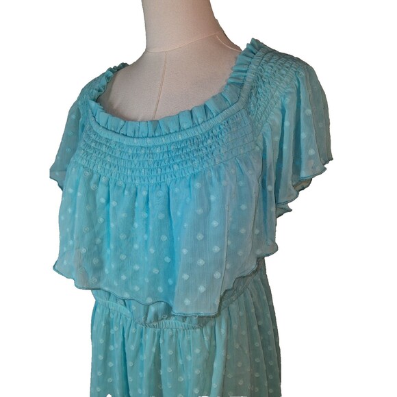 Torrid Off Shoulder Blue Midi Spring Summer with Pockets Ruffle Lined dress 1 - Picture 7 of 10